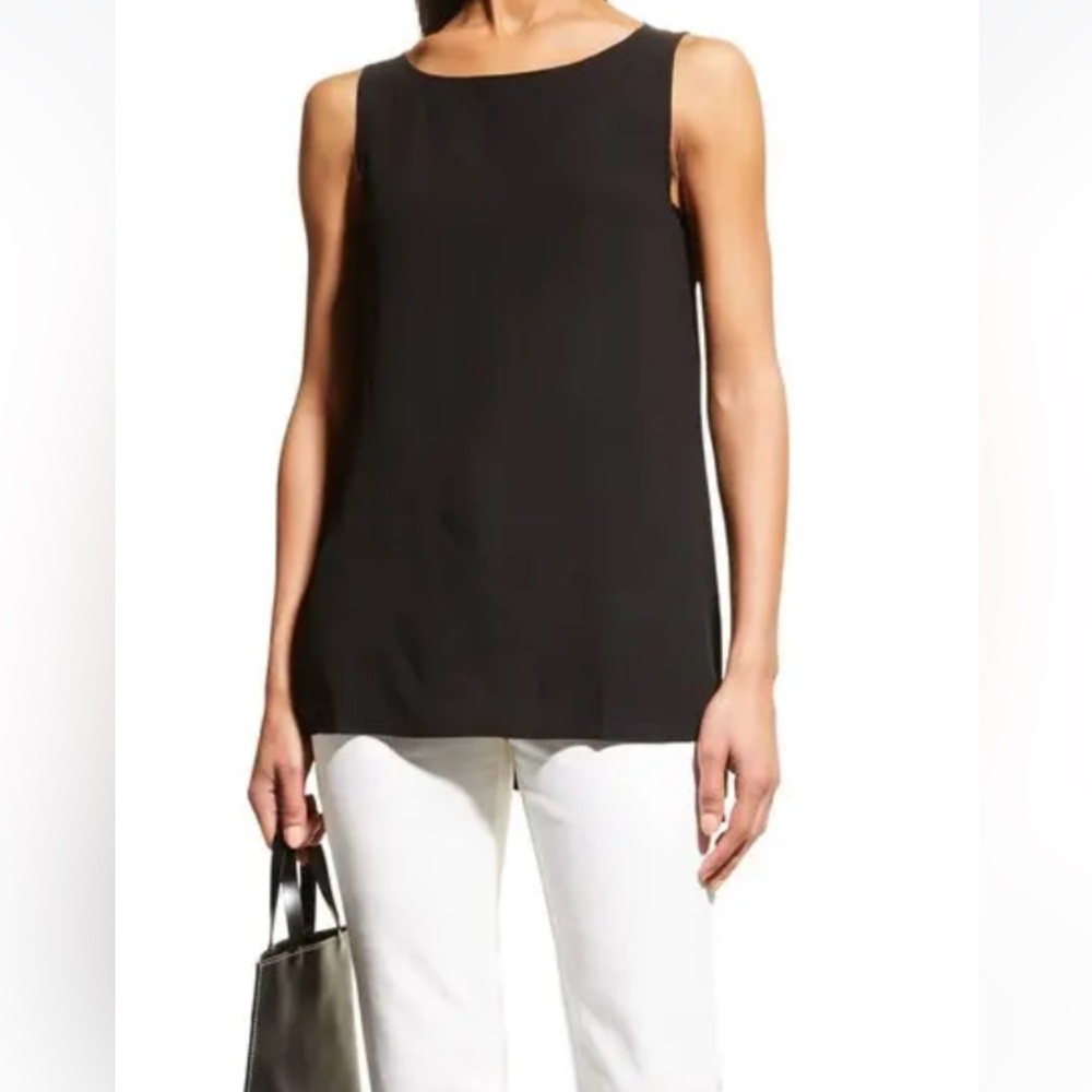 EILEEN FISHER 100% Silk 
Silk Georgette Bateau-Neck Long Tank Size Medium